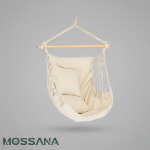 Huśtawka bocianie gniazdo szara 80cm z oparciem i poduszką w stylu boho — Mossana