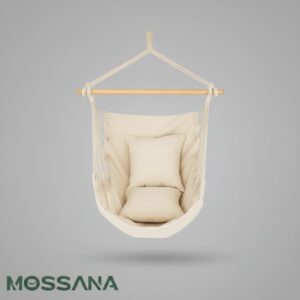 Huśtawka bocianie gniazdo szara z poduszką boho — widok boczny